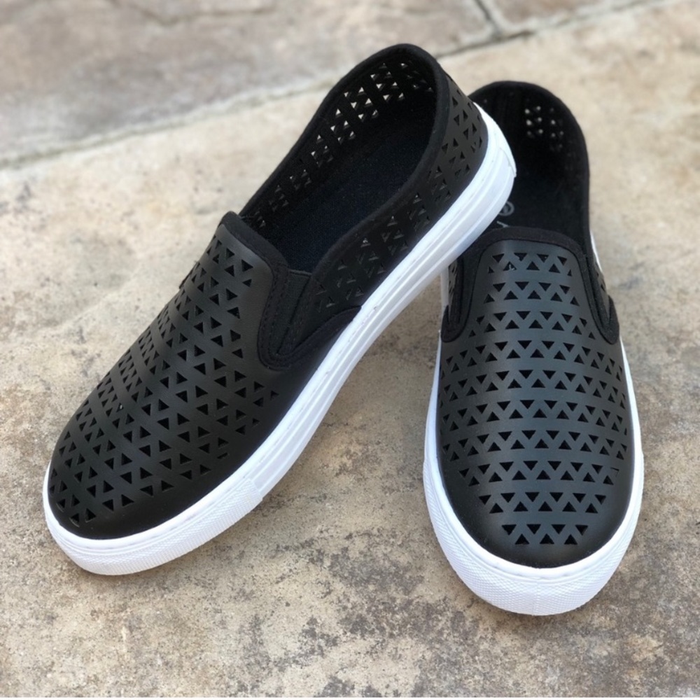 ANNA Black Perforated Platform Slip On Sneaker
